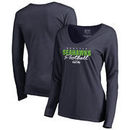 Seattle Seahawks NFL Pro Line by Fanatics Branded Women's Iconic Collection Script Assist Long Sleeve V-Neck T-Shirt - College N