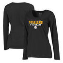 Pittsburgh Steelers NFL Pro Line by Fanatics Branded Women's Iconic Collection Script Assist Plus Size Long Sleeve T-Shirt - Bla