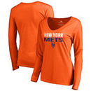 New York Mets Fanatics Branded Women's Fade Out V-Neck Long Sleeve T-Shirt - Orange