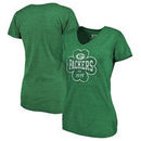 Green Bay Packers NFL Pro Line by Fanatics Branded Women's St. Patrick's Day Emerald Isle Tri-Blend V-Neck T-Shirt - Green