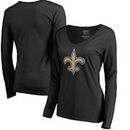 New Orleans Saints NFL Pro Line by Fanatics Branded Women's V-Neck Primary Logo Long-Sleeve T-Shirt – Black