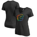 Calgary Flames Fanatics Branded Women's Rainbow Pride V-Neck T-Shirt - Black