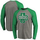 Los Angeles Dodgers Fanatics Branded St. Patrick's Day Emerald Isle Long Sleeve Tri-Blend Raglan T-Shirt - Ash