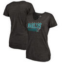 Florida Marlins Fanatics Branded Womens Cooperstown Collection Fast Pass Tri-Blend V-Neck T-Shirt - Black