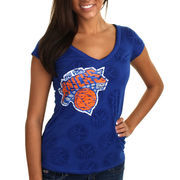 New York Knicks Women's Burnout V-Neck T-Shirt - Royal Blue