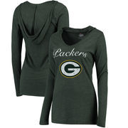 Green Bay Packers Women's Glory Tri-Blend V-Neck Hooded T-Shirt - Green