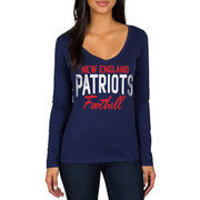 New England Patriots Women's Direct Snap V-Neck Long Sleeve T-Shirt - Navy