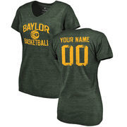 Baylor Bears Women's Personalized Distressed Basketball Tri-Blend V-Neck T-Shirt - Green