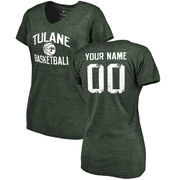 Tulane Green Wave Women's Personalized Distressed Basketball Tri-Blend V-Neck T-Shirt - Green