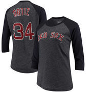 David Ortiz Boston Red Sox Majestic Threads Women's 3/4-Sleeve Raglan Name & Number T-Shirt - Navy