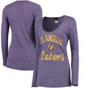 Los Angeles Lakers New Era Women's Distressed Logo Tri-Blend Long Sleeve T-Shirt - Purple