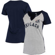 Chicago White Sox Majestic Women's Cooperstown Collection From the Stretch Pinstripe Notch Neck T-Shirt - Gray/Navy