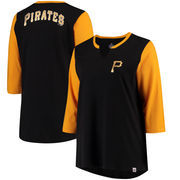 Pittsburgh Pirates Majestic Women's Plus Size Above Average 3/4-Sleeve Raglan T-Shirt - Black/Gold