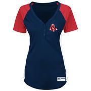 Boston Red Sox Majestic Women's Plus Size League Diva Henley Performance T-Shirt - Navy/Red