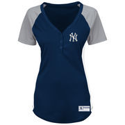 New York Yankees Majestic Women's Plus Size League Diva Henley Performance T-Shirt - Navy/Gray