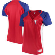 Texas Rangers Majestic Women's Plus Size League Diva Henley Performance T-Shirt - Red/Royal
