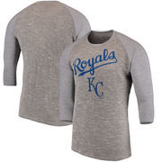 Kansas City Royals Majestic Threads Tri-Yarn French Terry 3/4-Sleeve Raglan T-Shirt - Gray