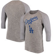 Los Angeles Dodgers Majestic Threads Tri-Yarn French Terry 3/4-Sleeve Raglan T-Shirt - Gray