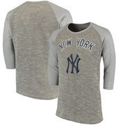 New York Yankees Majestic Threads Tri-Yarn French Terry 3/4-Sleeve Raglan T-Shirt - Gray