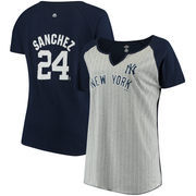 Gary Sanchez New York Yankees Majestic Women's Plus Size Pinstripe Player T-Shirt - Gray/Navy