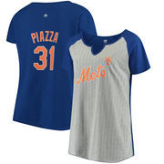 Mike Piazza New York Mets Majestic Women's Plus Size Pinstripe Player T-Shirt - Gray/Royal