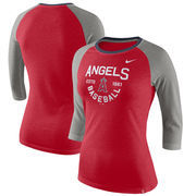 Los Angeles Angels Nike Women's Tri-Blend Raglan 3/4-Sleeve T-Shirt – Heathered Red