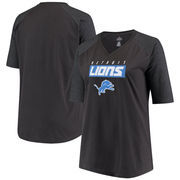 Detroit Lions Majestic Women's Plus Size Team Logo Half-Sleeve Raglan V-Neck T-Shirt - Charcoal/Heathered Gray