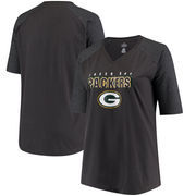 Green Bay Packers Majestic Women's Plus Size Team Logo Half-Sleeve Raglan V-Neck T-Shirt - Charcoal/Heathered Gray