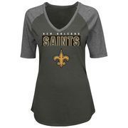 New Orleans Saints Majestic Women's Plus Size Team Logo Half-Sleeve Raglan V-Neck T-Shirt - Charcoal/Heathered Gray