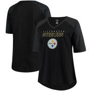 Pittsburgh Steelers Majestic Women's Plus Size Team Logo Half-Sleeve Raglan V-Neck T-Shirt - Charcoal/Heathered Gray
