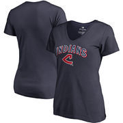 Cleveland Indians Fanatics Branded Women's Plus Size Cooperstown Collection Wahconah V-Neck T-Shirt - Navy
