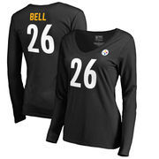 Le'Veon Bell Pittsburgh Steelers NFL Pro Line by Fanatics Branded Women's Authentic Stack Name & Number Long Sleeve V-Neck T-Shi