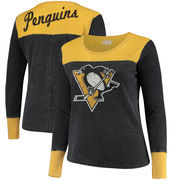 Pittsburgh Penguins Touch by Alyssa Milano Women's Plus Size Blindside Tri-Blend Long Sleeve Thermal T-Shirt - Black/Gold
