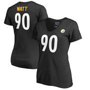 T.J. Watt Pittsburgh Steelers NFL Pro Line by Fanatics Branded Women's Authentic Stack Name & Number T-Shirt - Black