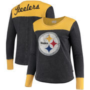 Pittsburgh Steelers Touch by Alyssa Milano Women's Plus Size Blindside Tri-Blend Long Sleeve Thermal T-Shirt - Black/Gold