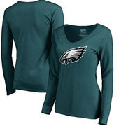 Philadelphia Eagles NFL Pro Line by Fanatics Branded Women's Primary Logo II V-Neck Long Sleeve T-Shirt - Midnight Green