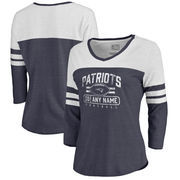 New England Patriots NFL Pro Line by Fanatics Branded Women's Personalized Flanker Three-Quarter Sleeve Tri-Blend T-Shirt - Navy