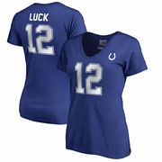Andrew Luck Indianapolis Colts NFL Pro Line by Fanatics Branded Women's Authentic Foil Stack Name & Number V-Neck T-Shirt - Roya