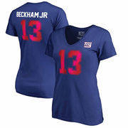 Odell Beckham Jr New York Giants NFL Pro Line by Fanatics Branded Women's Authentic Foil Stack Name & Number V-Neck T-Shirt - Ro