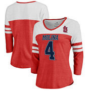 Yadier Molina St. Louis Cardinals Fanatics Branded Women's Ace Name & Number 3/4-Sleeve V-Neck T-Shirt - Red/White