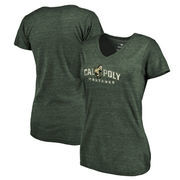 Cal Poly Mustangs Women's Classic Primary Tri-Blend V-Neck T-Shirt - Green