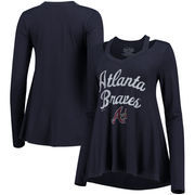 Atlanta Braves Majestic Threads Women's Separation Long Sleeve V-Neck T-Shirt - Navy