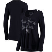 New York Yankees Majestic Threads Women's Separation Long Sleeve V-Neck T-Shirt - Navy