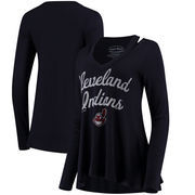 Cleveland Indians Majestic Threads Women's Separation Long Sleeve V-Neck T-Shirt - Navy