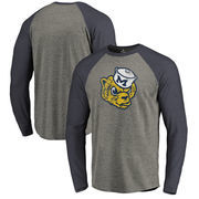 Michigan Wolverines Fanatics Branded College Vault Primary Team Logo Big & Tall Long Sleeve Tri-Blend Raglan T-Shirt - Ash