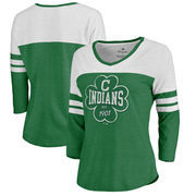 Cleveland Indians Fanatics Branded Women's Emerald Isle Tri-Blend Raglan 3/4 Sleeve T-Shirt – Kelly Green/White
