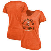 Cleveland Browns NFL Pro Line by Fanatics Branded Women's Timeless Collection Vintage Arch Tri-Blend V-Neck T-Shirt - Orange