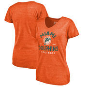 Miami Dolphins NFL Pro Line by Fanatics Branded Women's Timeless Collection Vintage Arch Tri-Blend V-Neck T-Shirt - Orange