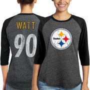 T.J. Watt Pittsburgh Steelers Majestic Women's Player Name & Number Tri-Blend 3/4-Sleeve Raglan T-Shirt - Black