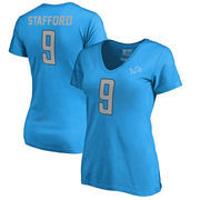 Matthew Stafford Detroit Lions NFL Pro Line by Fanatics Branded Women's Authentic Stack Name & Number V-Neck T-Shirt – Blue